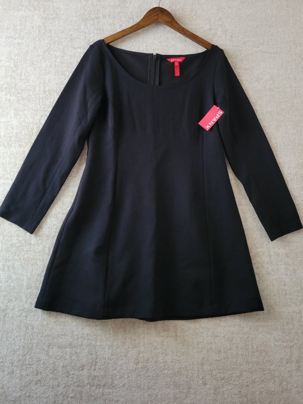 SPANX Ballet Ponte Mini Dress Large Womens Black Flared Skirt Long Sleeve NWT - Picture 2 of 15